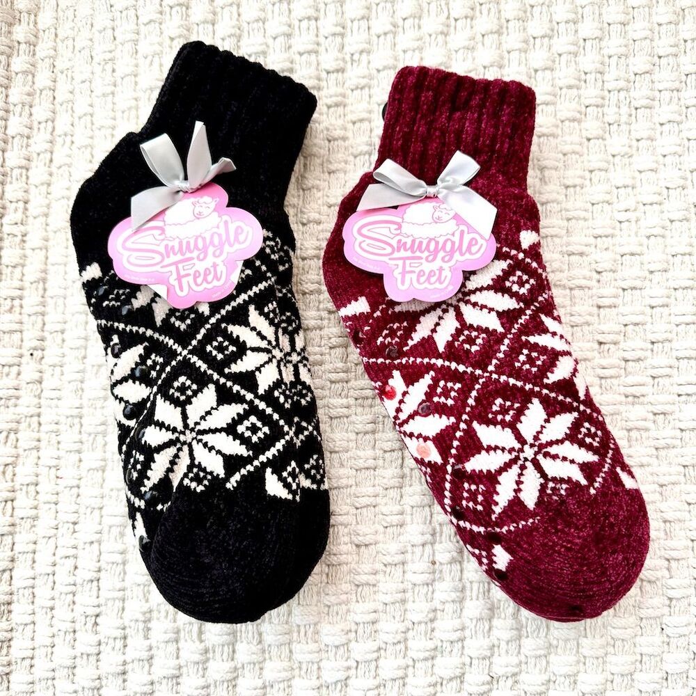 2Pack Women's Chenille Slipper Snowflake Socks